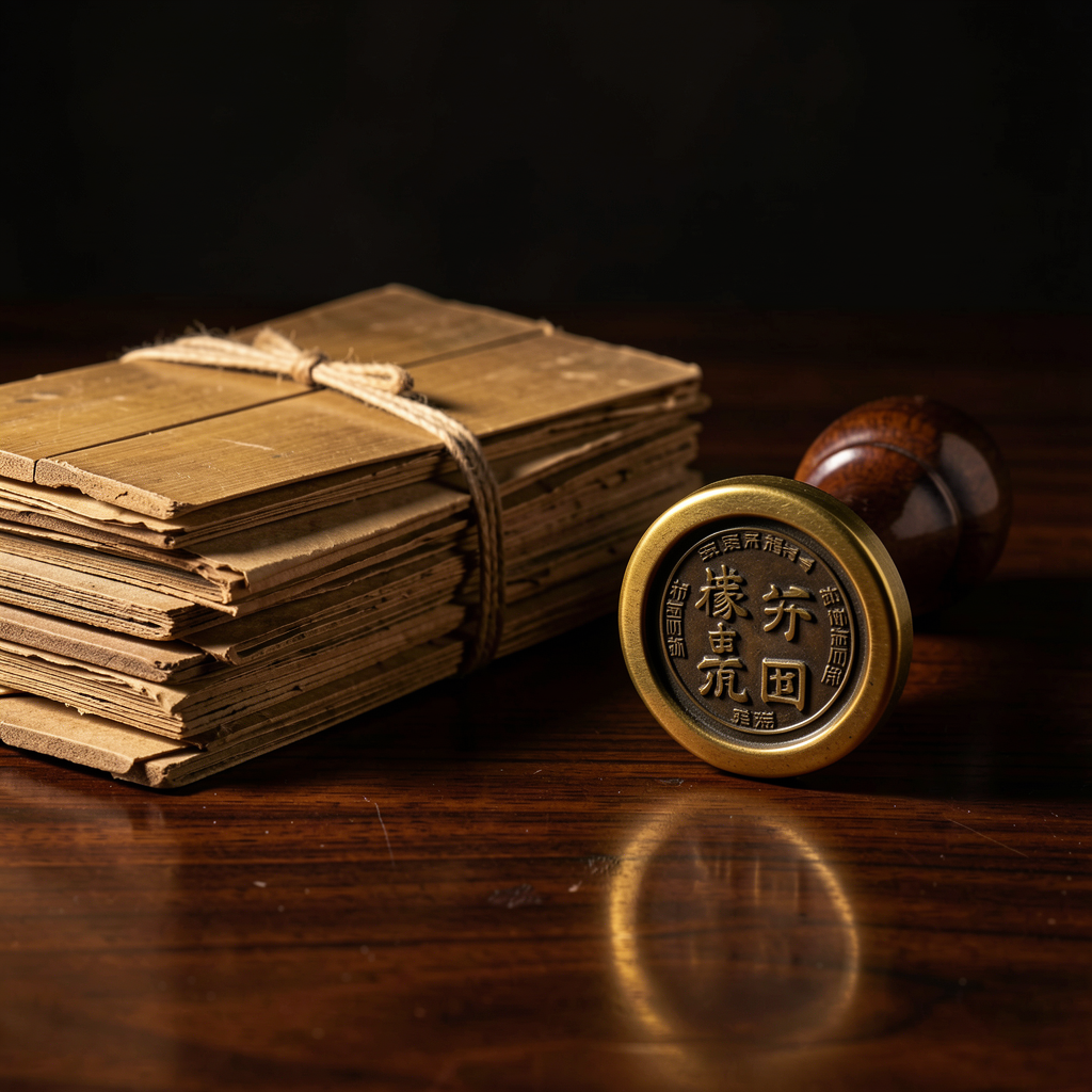 Ancient bamboo slip tablets and brass seal — the classical text
