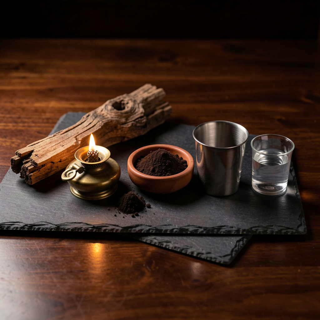 Five elemental objects — Wood, Fire, Earth, Metal, Water