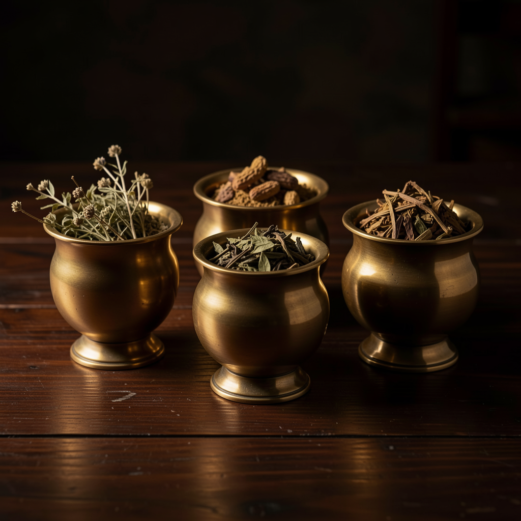 Five brass vessels — the organ network