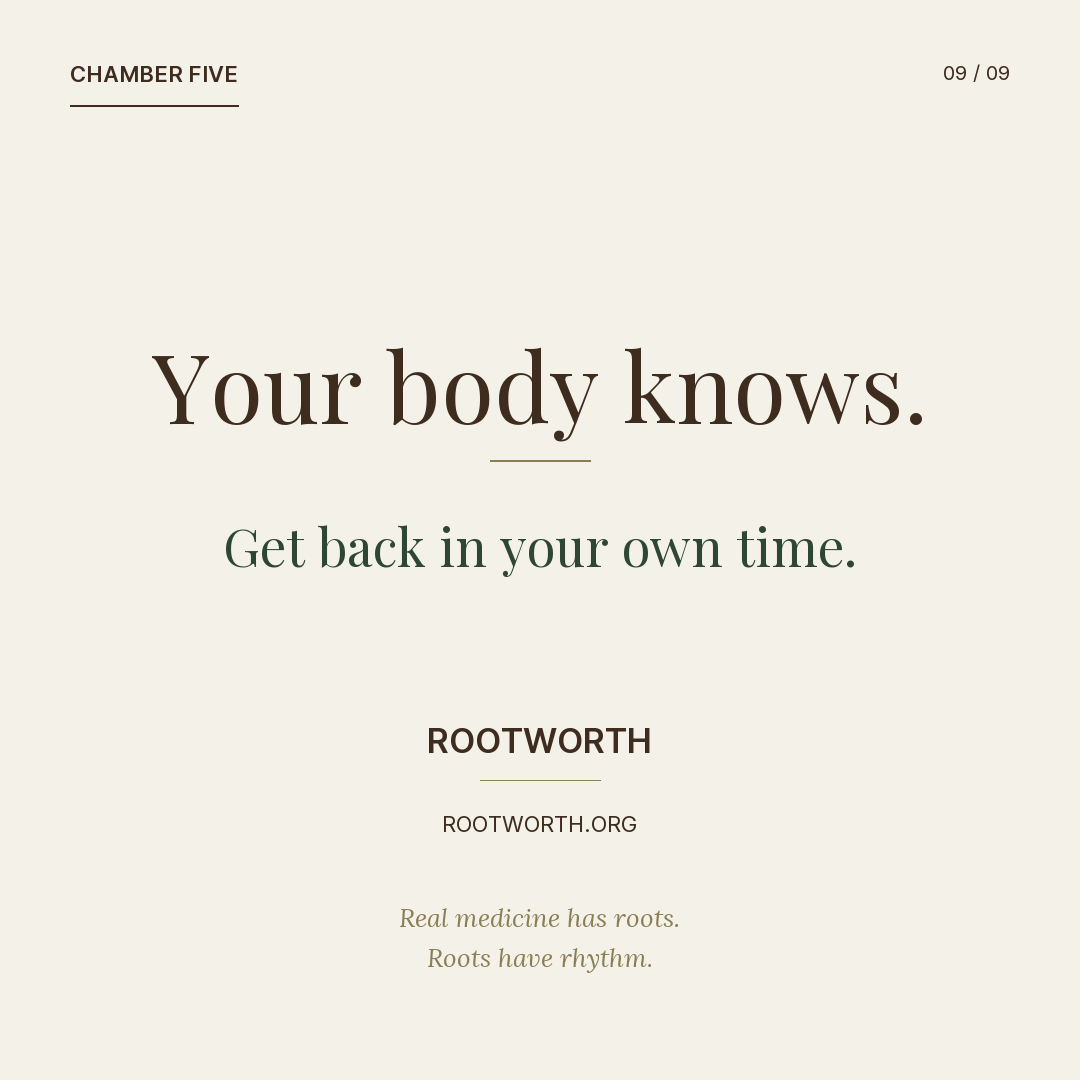 Closing slide — Your body knows. Get back in your own time.